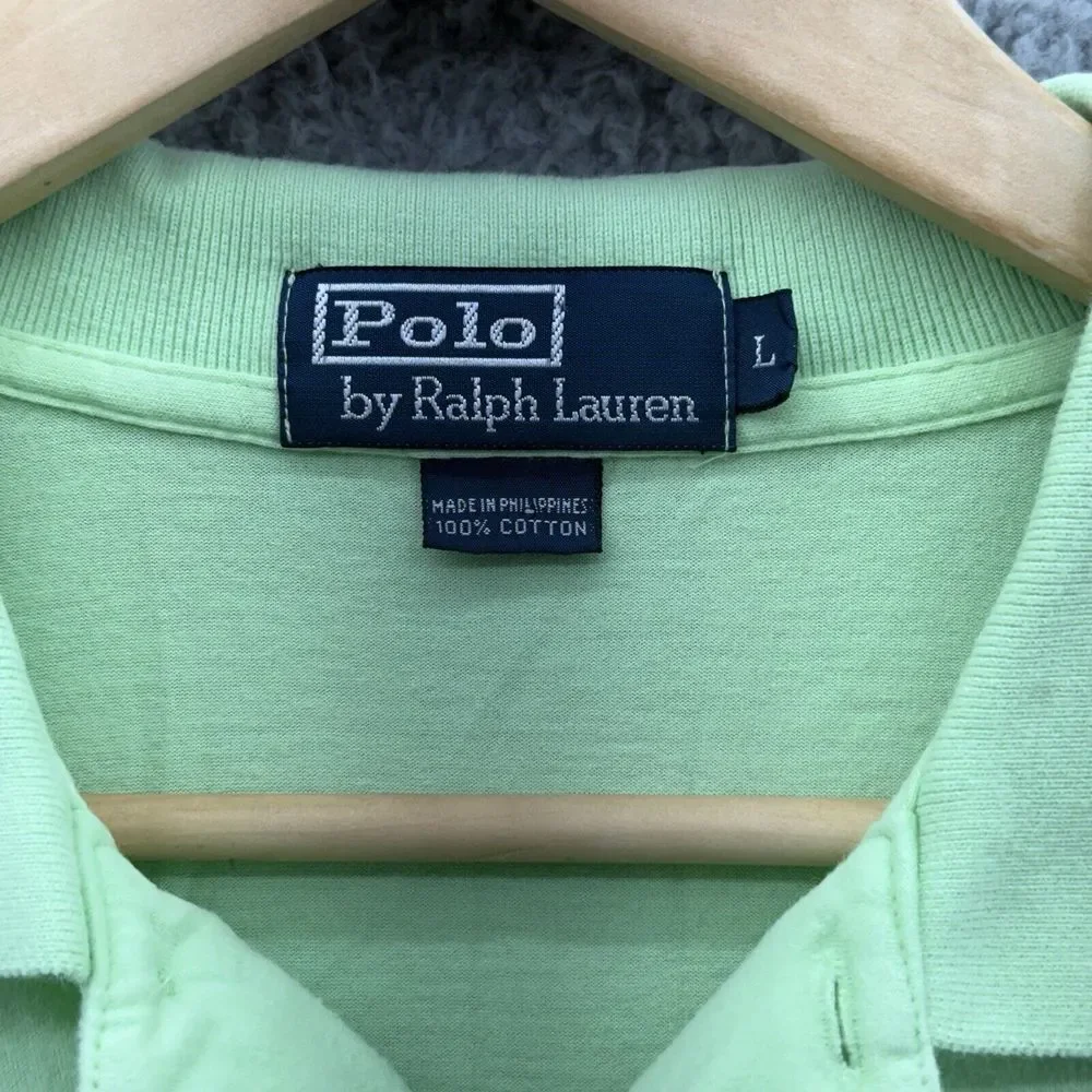 Polo Ralph Lauren Polo‎ Shirt Mens Large Green Orange Jockey Collar Short Sleeve